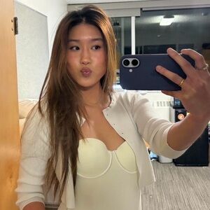 Button Down Cropped White Cardigan